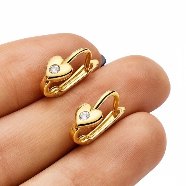 Kolczyki pełne serduszko z białym oczkiem złoto 585 