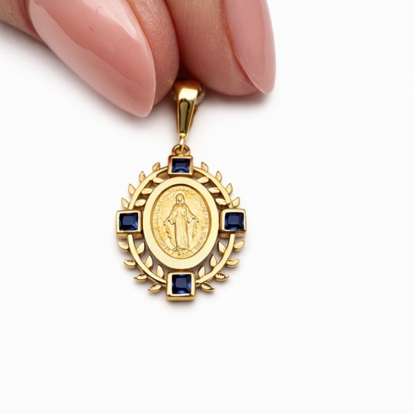 Cudowny medalik z motywem florystycznym i kamieniami złoto 585