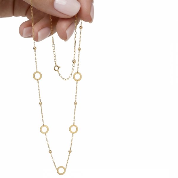 Naszyjnik z obręczami i kulami złoto 585