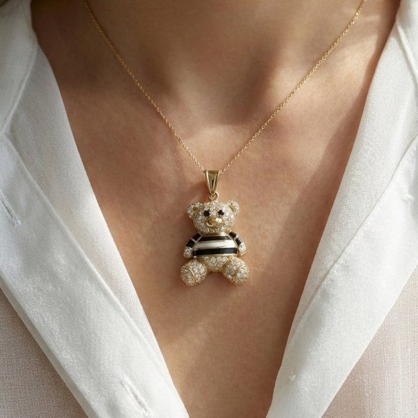 Wisor miś 3D paski kamienie  złoto 585 