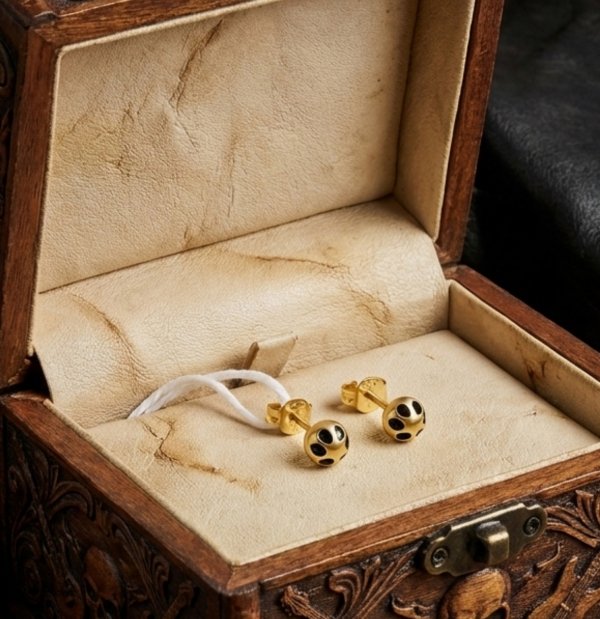 Kolczyki sztyft kula czarny kamień złoto 585