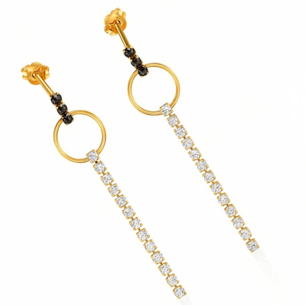 Kolczyki koła białe i czarne kamienie sztyft złoto 585 