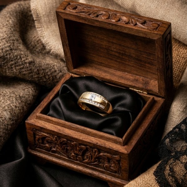 Pierścionek z gładką obrączką i kamieniami złoto 375