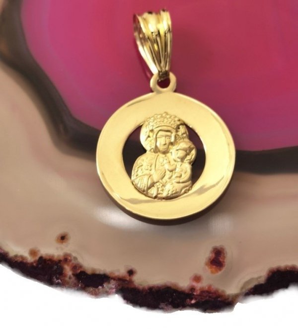 Medalik Matka Boska Częstochowska w kole złoto 585
