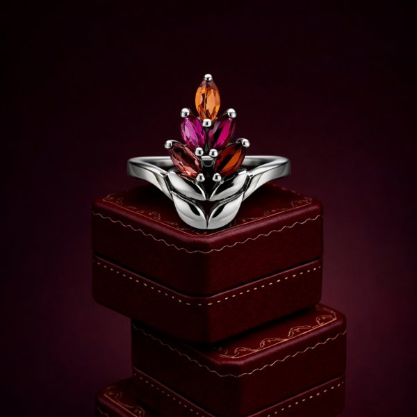 Pierścionek z naturalnym turmalinem srebro 925 ROD