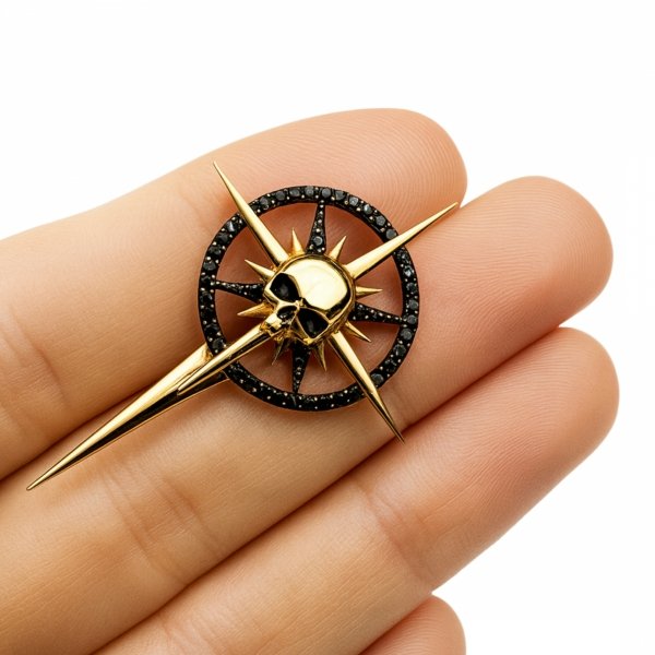  Wisior czaszka róża wiatrów złoto 585 
