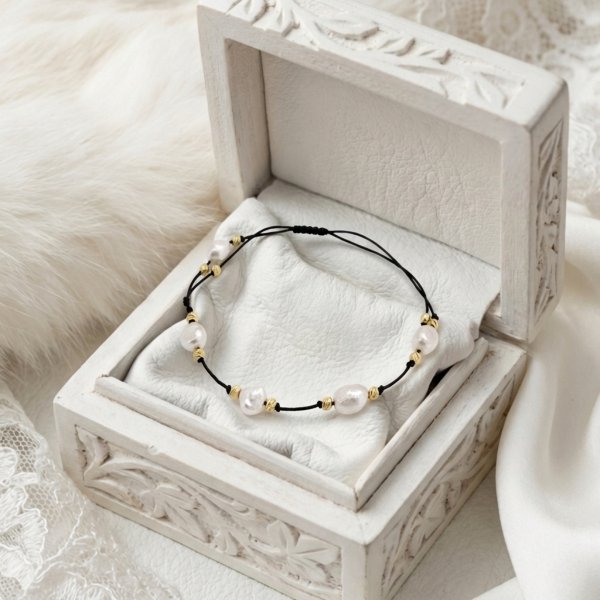 Bransoletka z perłami hodowlanymi na sznurku złoto 585