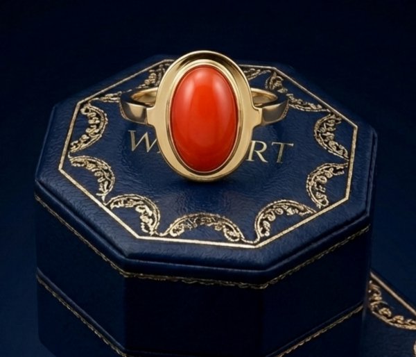 Pierścionek R.24 z naturalnym koralem złoto 585