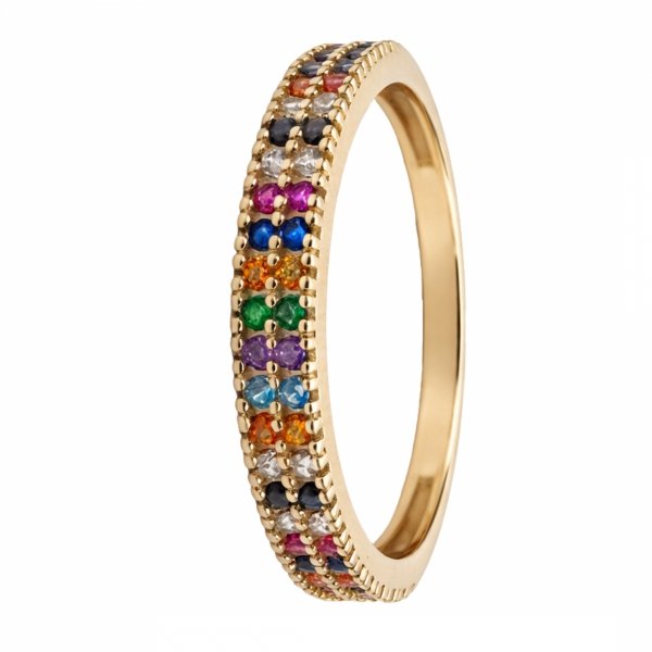 Pierścionek z kolorowymi kamieniami R.18 złoto 585