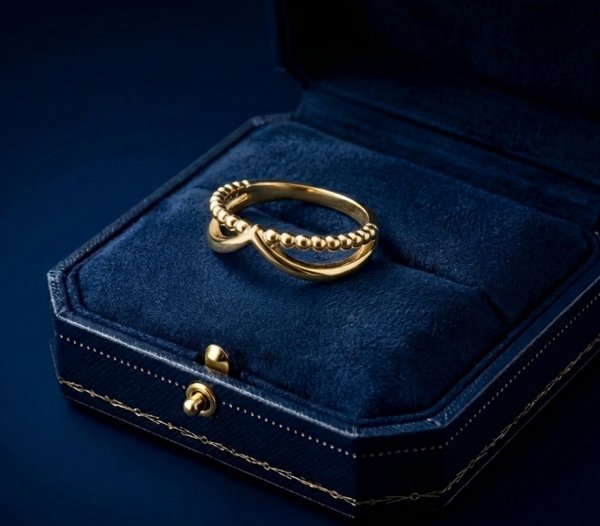 Pierścionek geometryczna piramida z kulkami złoto 585