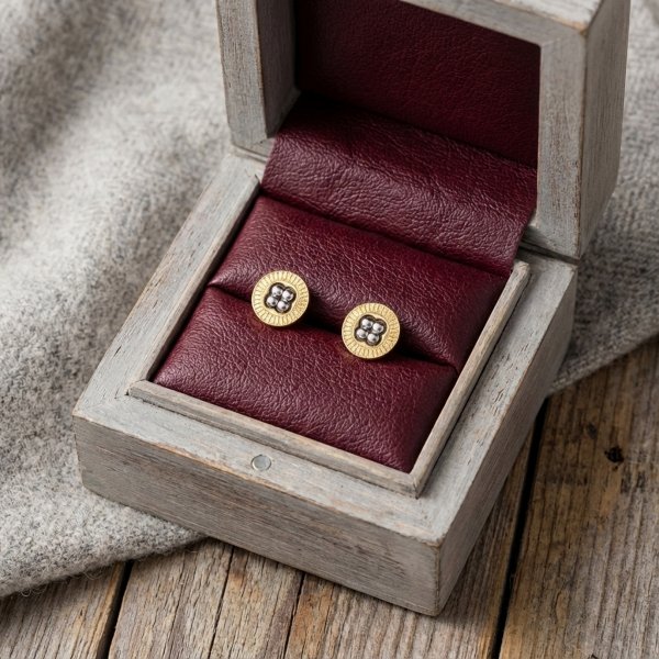 Kolczyki sztyft rozety cztery oczka złoto 585