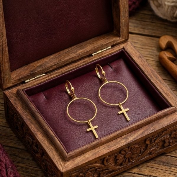 Kolczyki koła krzyże 5cm złoto 585 