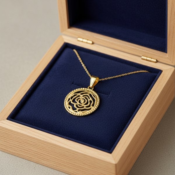 Zawieszka okazała róża w kole złoto 585