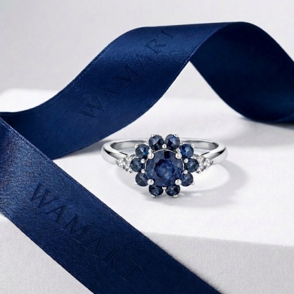 Pierścionek kwiat z szafirem i topazem srebro 925 ROD