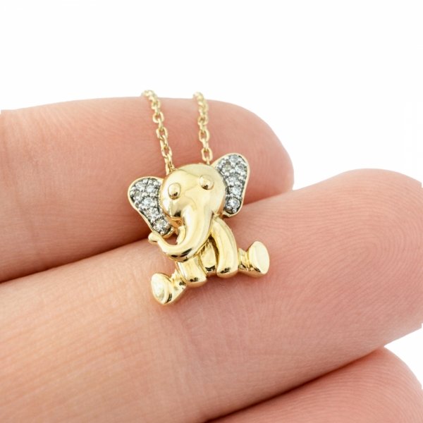 Naszyjnik słoń z diamentami naturalnymi złoto 585