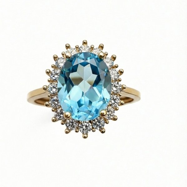 Pierścionek z błękitnym kamieniem w szlifie owalnym R.21 złoto 585