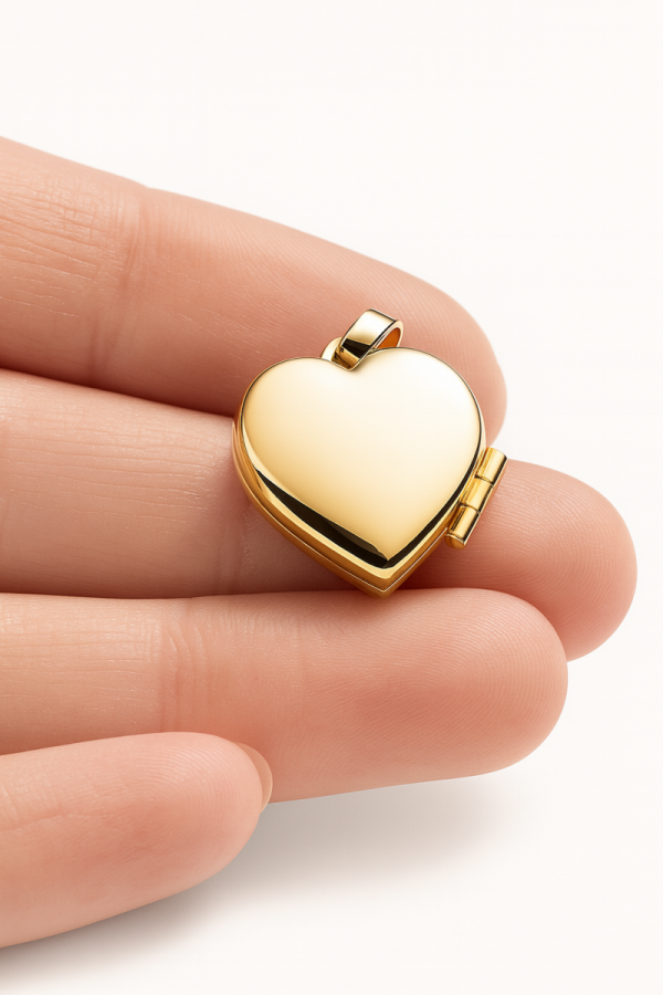 Puzderko otwierane w kształcie serca gładkie złoto 585