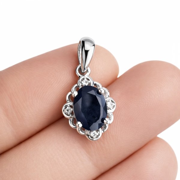 Wisior z naturalnym szafirem i białym topazem srebro 925 