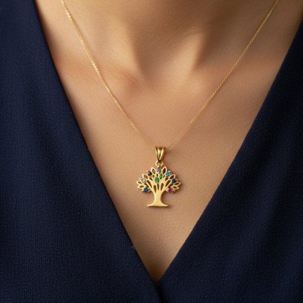 Wisior drzewko kolorowe kamienie złoto 585