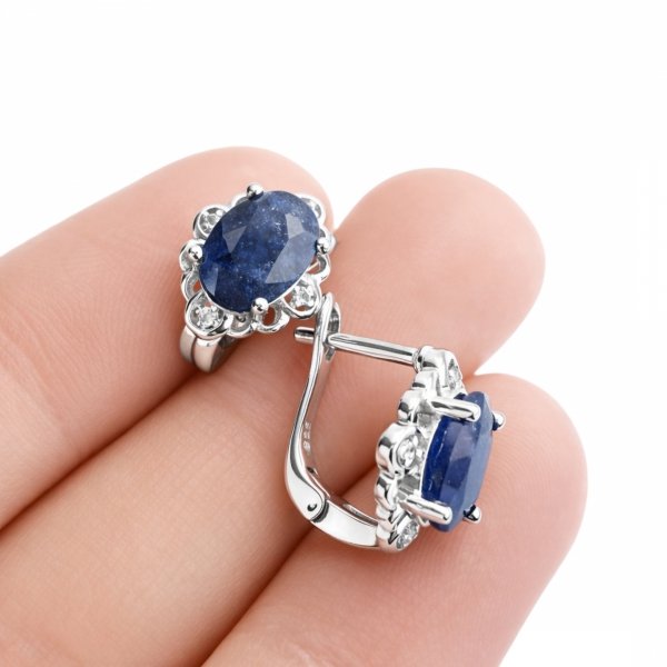 Kolczyki markizy z naturalnym szafirem i białym topazem srebro 925