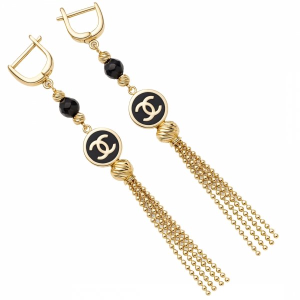Kolczyki litery z czarnymi kuleczkami złoto 585