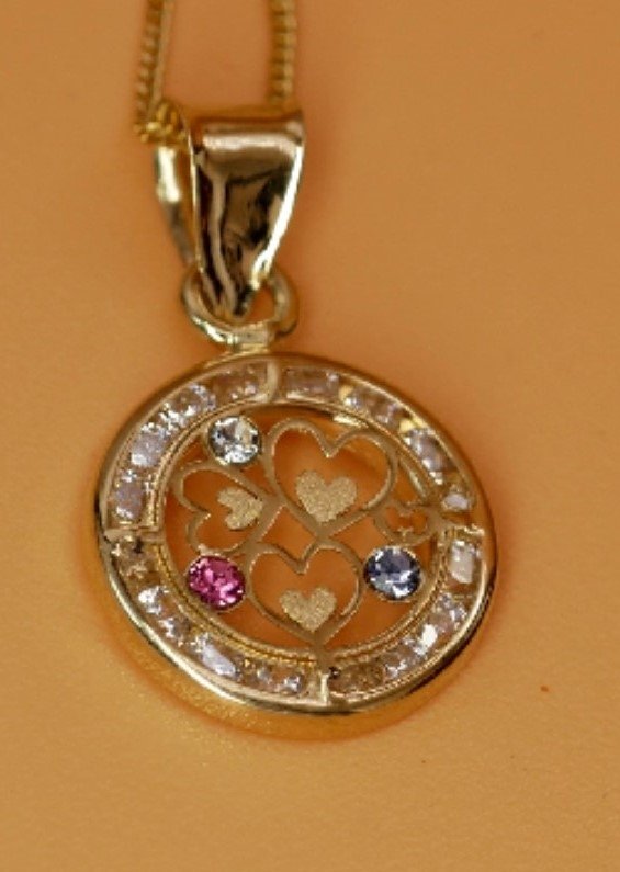 Naszyjnik  koło kamienie serca kolory 45cm  złoto 585 