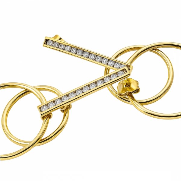 Kolczyki sztyft sztaba z ruchomymi kołami złoto 585