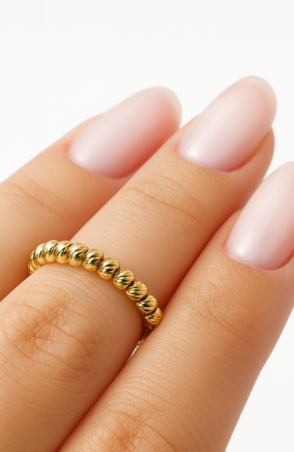  Pierścionek grawerowane kule R.14 złoto 585 