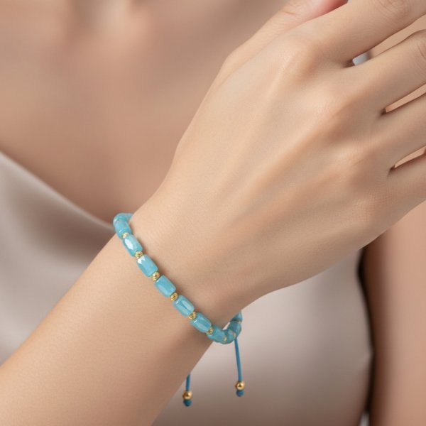 Bransoletka sznurek z kulkami i apatytem złoto 585