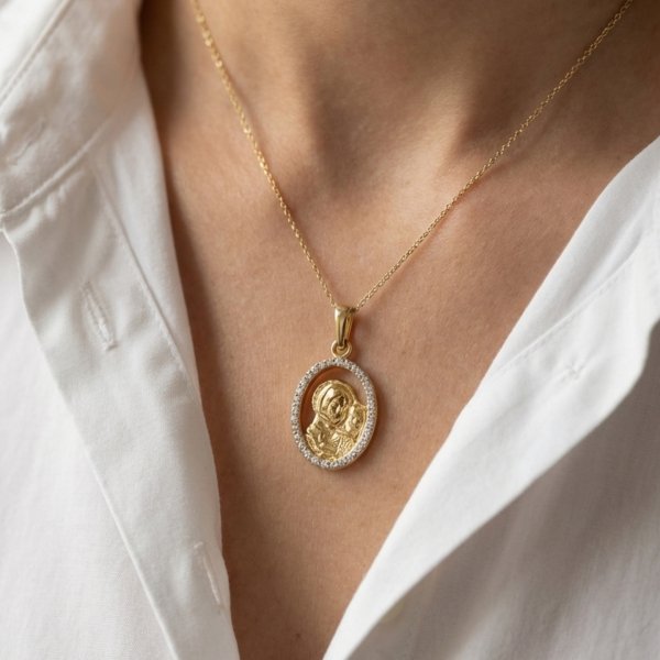 Wisior kuty Matka Boska z dzieciątkiem Jezus złoto 585 