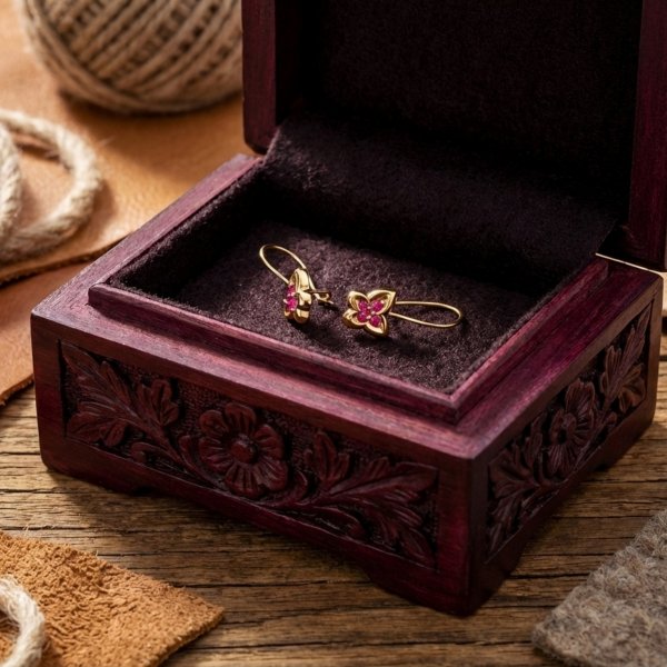 Kolczyki motyl rubinowe złoto 585 