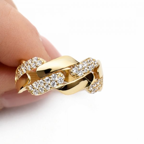 Pierścionek warkocz cyrkonie R. 14 złoto 585 