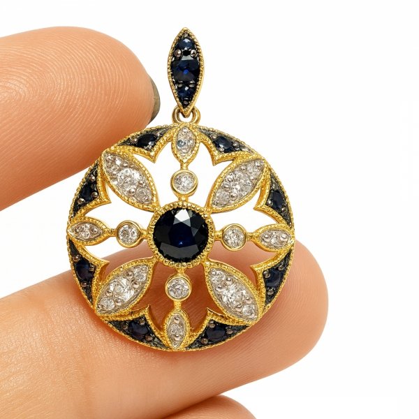 Wisior szafiry i  diamenty naturalne złoto 585