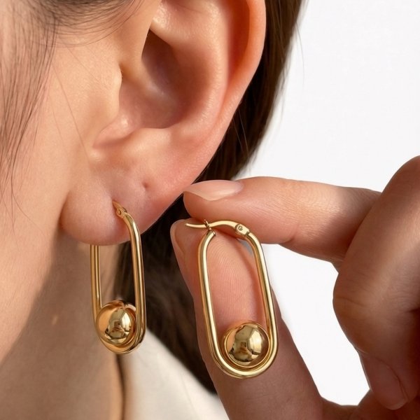 Kolczyki owalne z kulą złoto 585 