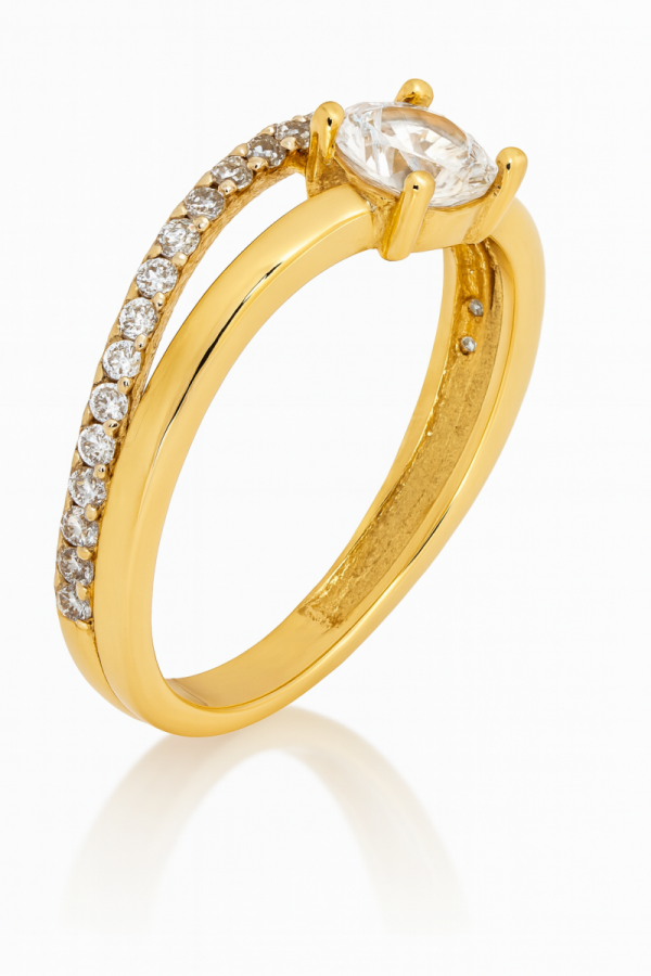 Pierścionek wstęga R.16 biały kamień złoto 585 