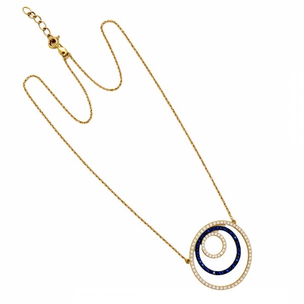 Naszyjnik potrójne koła wysadzane kamieniami złoto 585