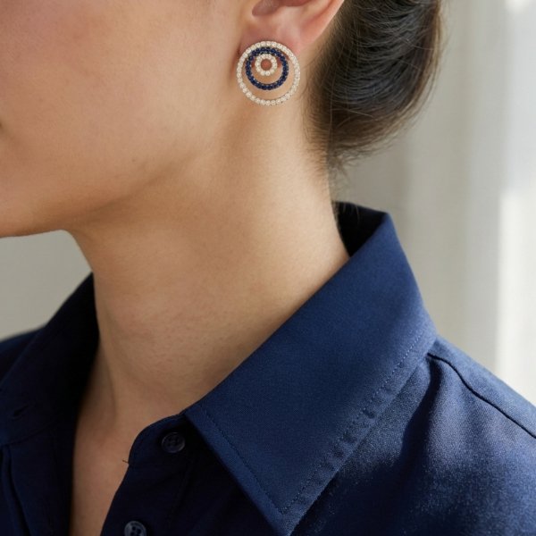 Komplet naszyjnik i kolczyki potrójne koła złoto 585 