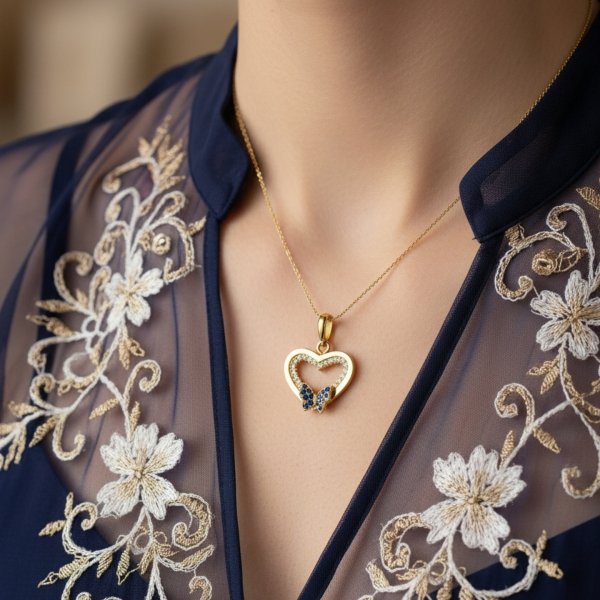 Zawieszka serce z motylem złoto 585 