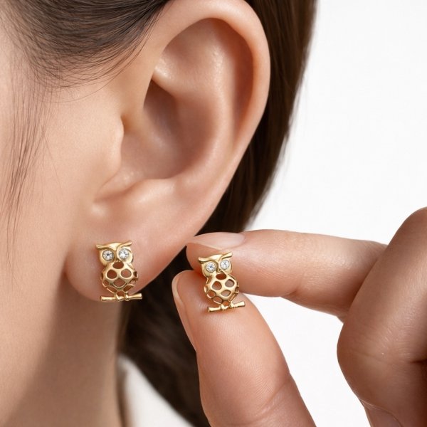 Kolczyki sztyft sowa złoto 585