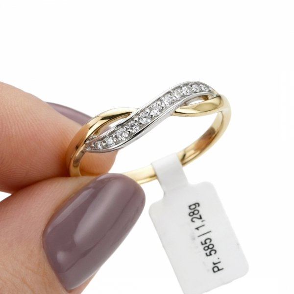 Pierścionek fala kolor cyrkonie R.16 złoto 585 