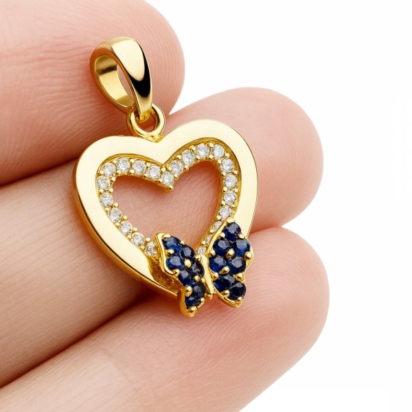 Zawieszka serce z motylem złoto 585 