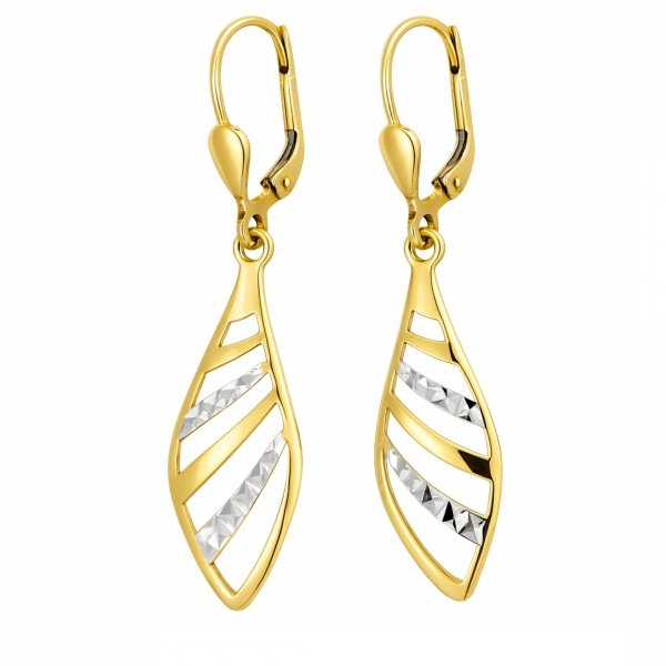 Kolczyki ażurowy liść białe złoto złoto 585 