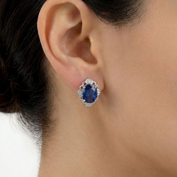 Kolczyki markizy z naturalnym szafirem i białym topazem srebro 925