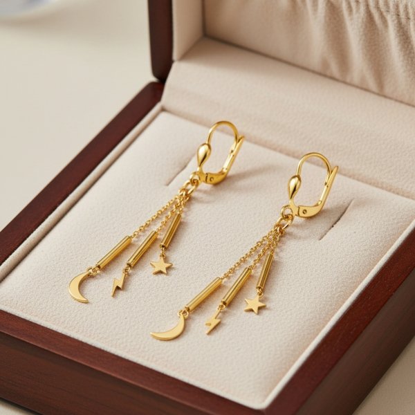 Kolczyki łańcuszkowe z zawieszkami złoto 585 