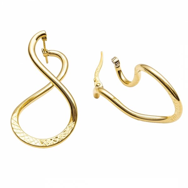 Kolczyki Skręcone ósemki grawerowane złoto 585 