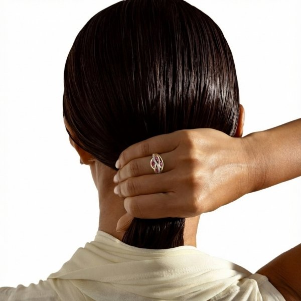 Pierścionek oczka koloru rubinowego R.22 złoto 585 