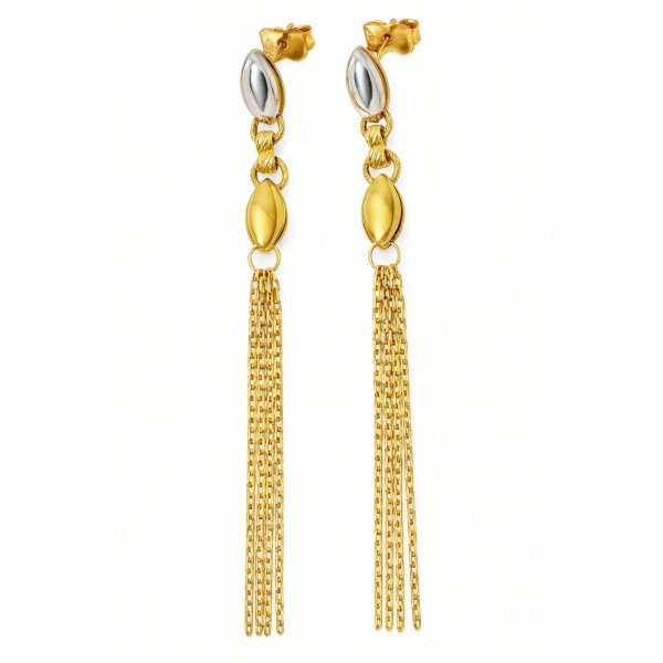 Kolczyki łańcuszkowe grawer białe i żółte złoto 585 