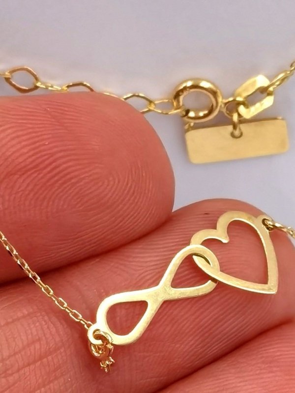 Naszyjnik infinity serce z blachą 45cm złoto 585