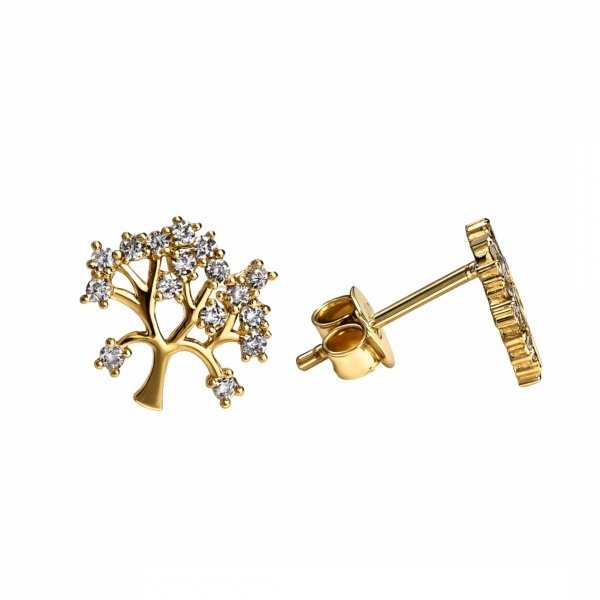 Kolczyki sztyft drzewka kamienie  złoto 585