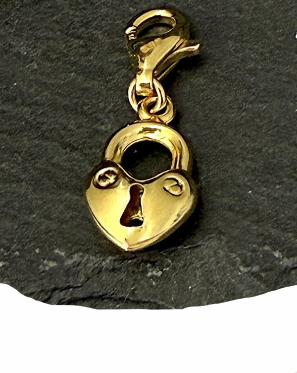  Charms serce kłódka 3D złoto 585 